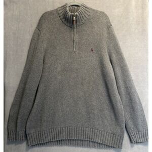 Polo Ralph Lauren 1/4 Zip Mock Neck Pullover‎ Knit Sweater Mens 2XLT Tall Gray